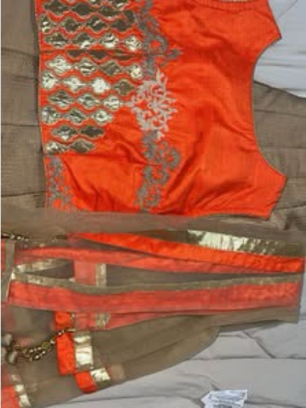 Embellished Orange and Gold Ethnic Blouse with Dupatta (lehanga)